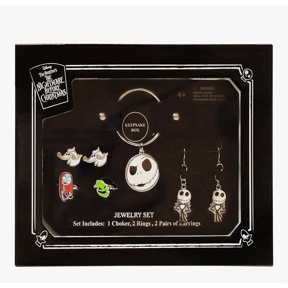 112.-     Nightmare Before Christmas Drop Earrings, Choker, rings, and studs